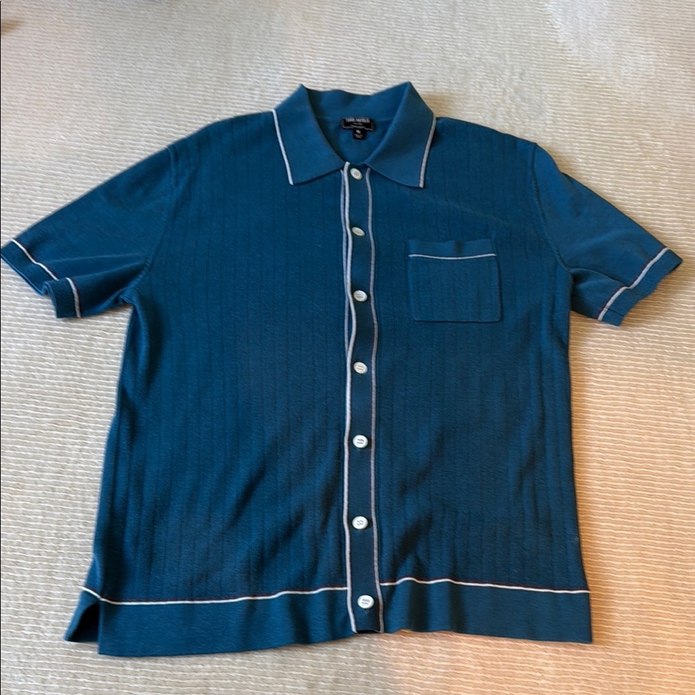 Todd Snyder Teal Short-Sleeve Knit Polo with White Piping